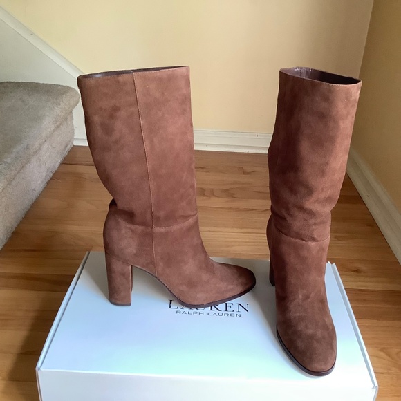 Ralph Lauren Artizan II Suede Heeled Boot Brown Kidsuede SZ 10 - Picture 4 of 16